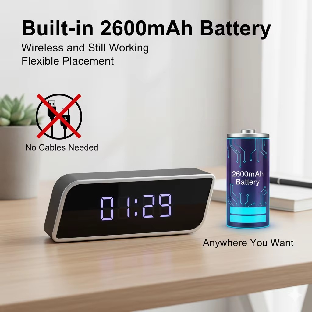 Hidden Camera Clock - Caméra horloge numérique 1080P FHD, WiFi