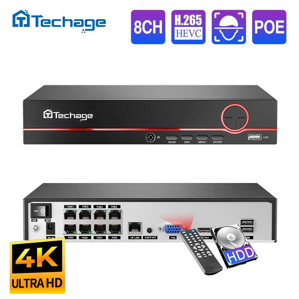 Home Security With Camera - Techage H.265 8CH PoE enregistreur vidéo