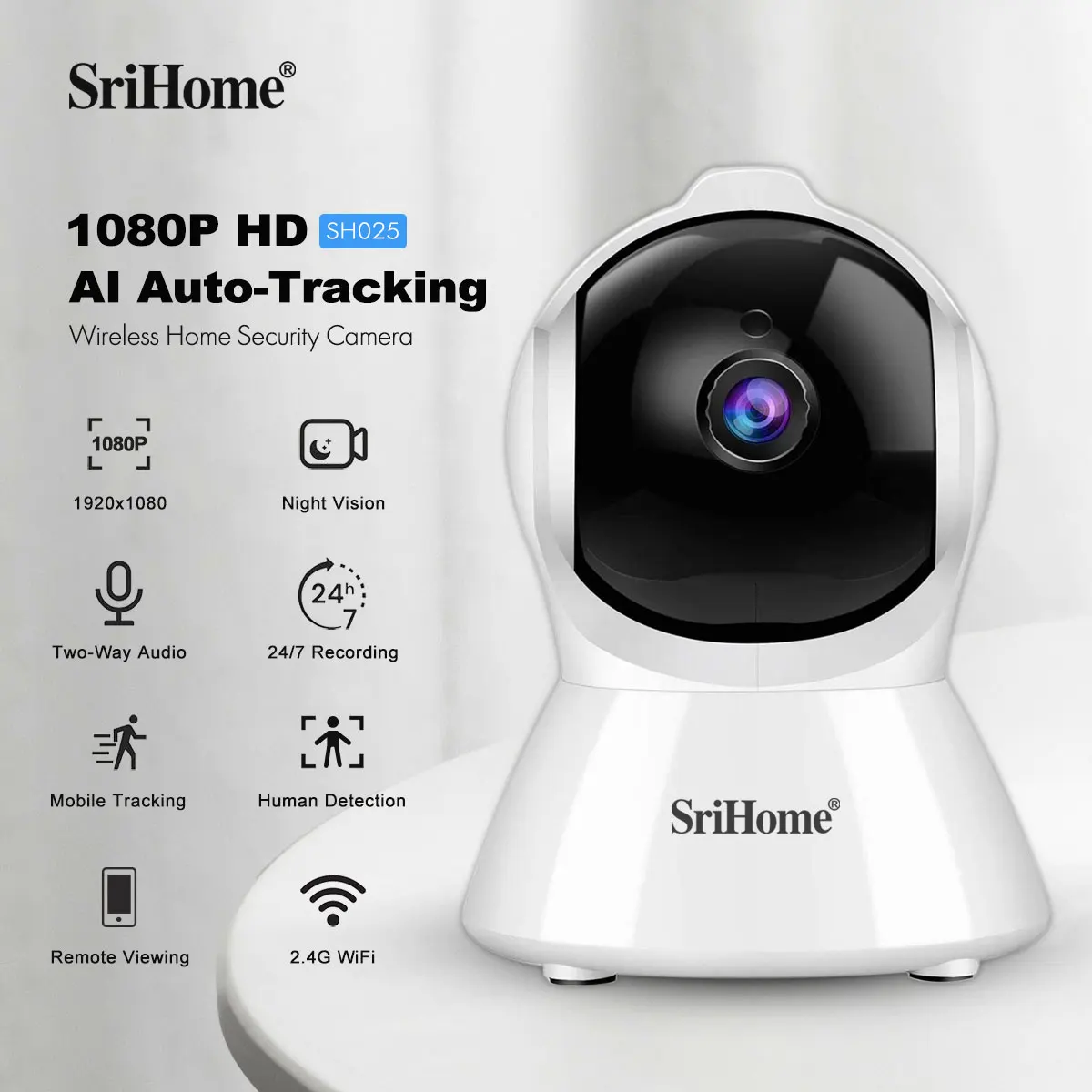 Home Security No Subscription - Srihome SH025 WiFi caméra maison intelligente