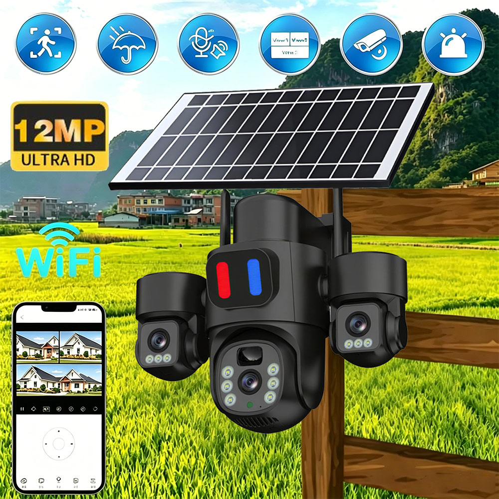 Home Security Bell - Caméra solaire WiFi PTZ extérieure à