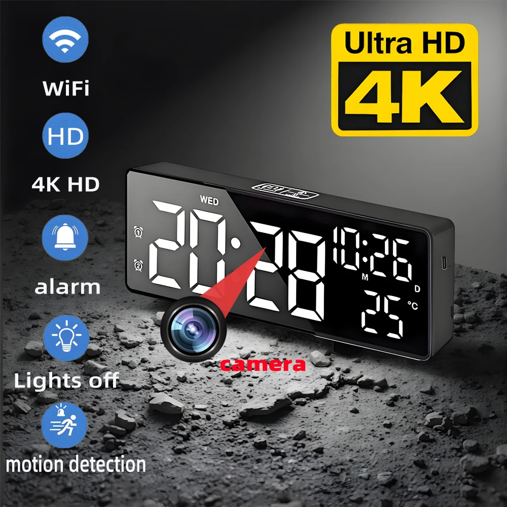 Hidden Camera Clock - Mini caméra HD 4K, prend en