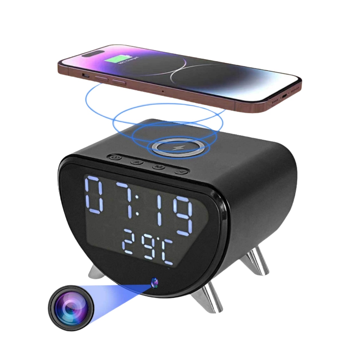 Hidden Camera Clock - Caméra réveil à chargement sans fil